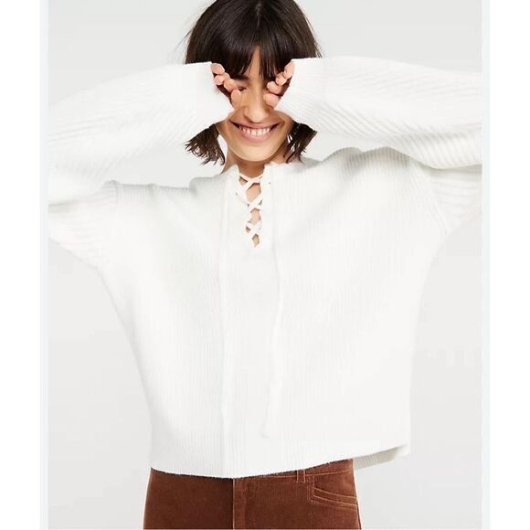 Ann Taylor Lace Up Sweater Size Medium - Picture 1 of 11